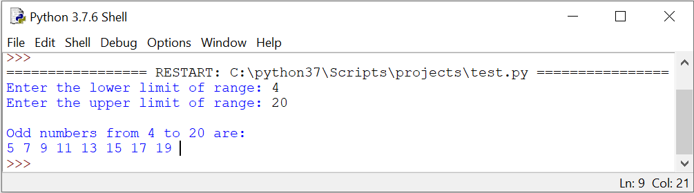 Python odd numbers program